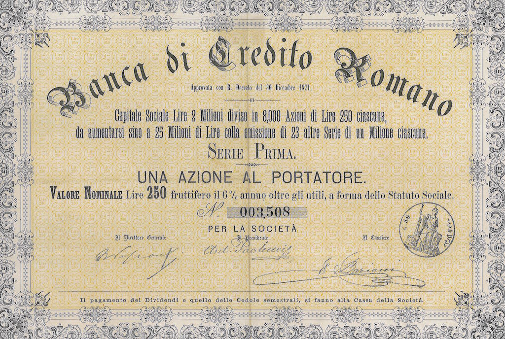 Banca Di Credito Romano Titolo Finanziario Storico Scripomuseum