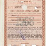 Repubbl. Ital. – BTP Nov. 5% a Premi – di Scad. 1° Gennaio 1968 Cert. Nomin.-1